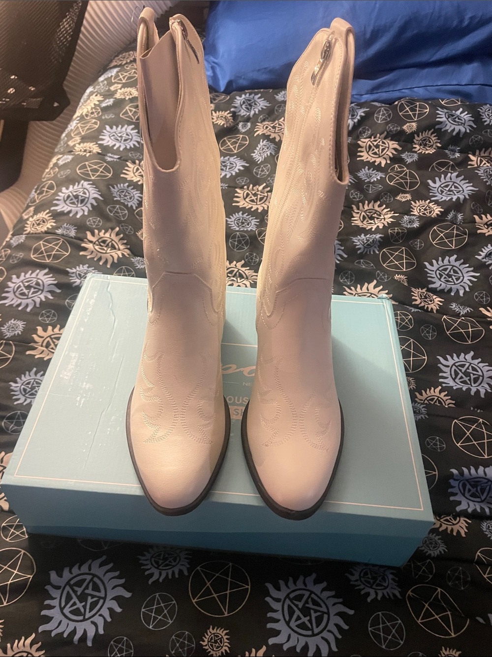 Vepose white zip-Up Mid-Calf Western Boots